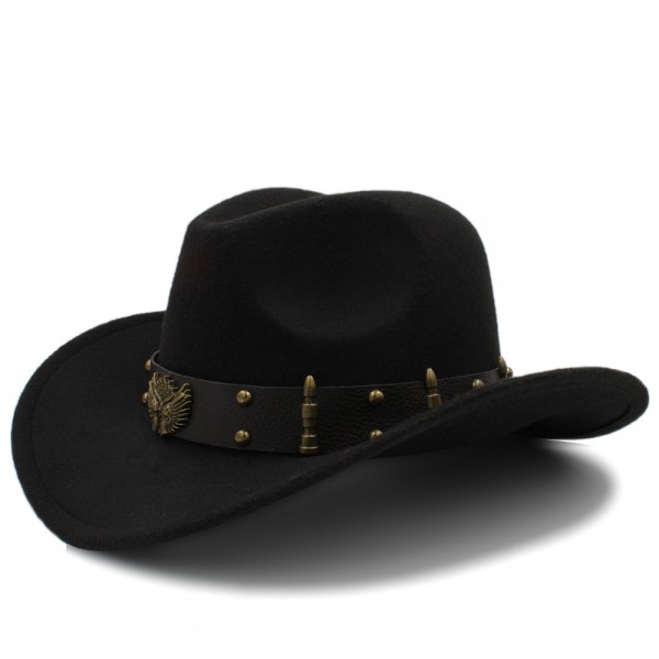 Men Black Wool Chapeu Western Cowboy Hat Gentleman Jazz Sombrero Hombre Cap Elegant Lady Cowgirl Hats Size 56-58CM
