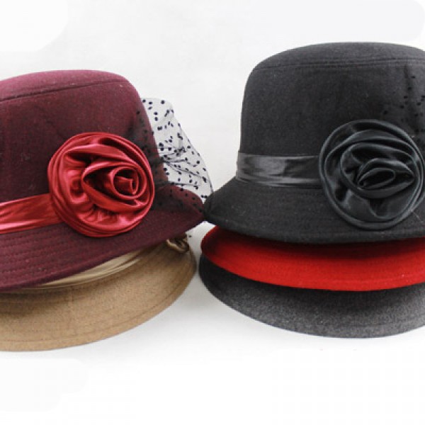 new fashion roses dome hat boutique fashion rose flower ladies dome hat with gauze wool felt hat