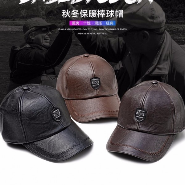Adjustable PU Leather Baseball Caps for Men Solid Faux Leather Male Cap Snapback Hat Black Brown Hip Hop Boy Spring Street Wear