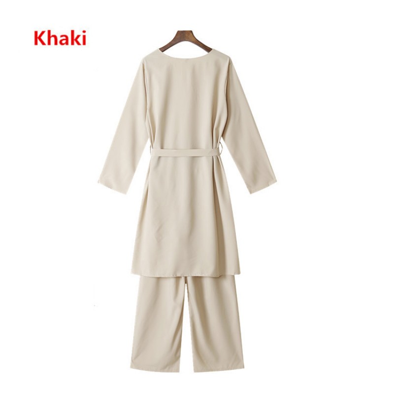 Plus Size Abaya Dubai Muslim Lace-up Tops Pants 2 Pieces Sets Women Kaftan UAE Oman Pakistan Turkish Islamic Clothing Dress Sets