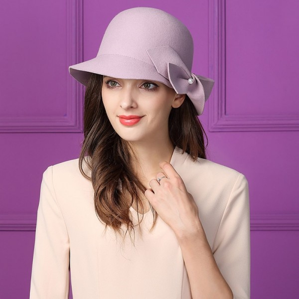 Elegant Formal Women Wool Hat Warm Felt Winter Fedora Hat Pearl Bowknot Cloche Bowler Hat Ladies Party Derby Wedding Church Hat