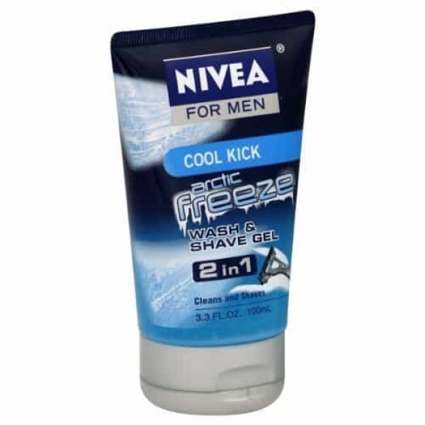 Nivea for Men Cool Kick Artic Freeze 2 in 1 Wash & Shave Gel, 3.3 fl oz / 100 ml