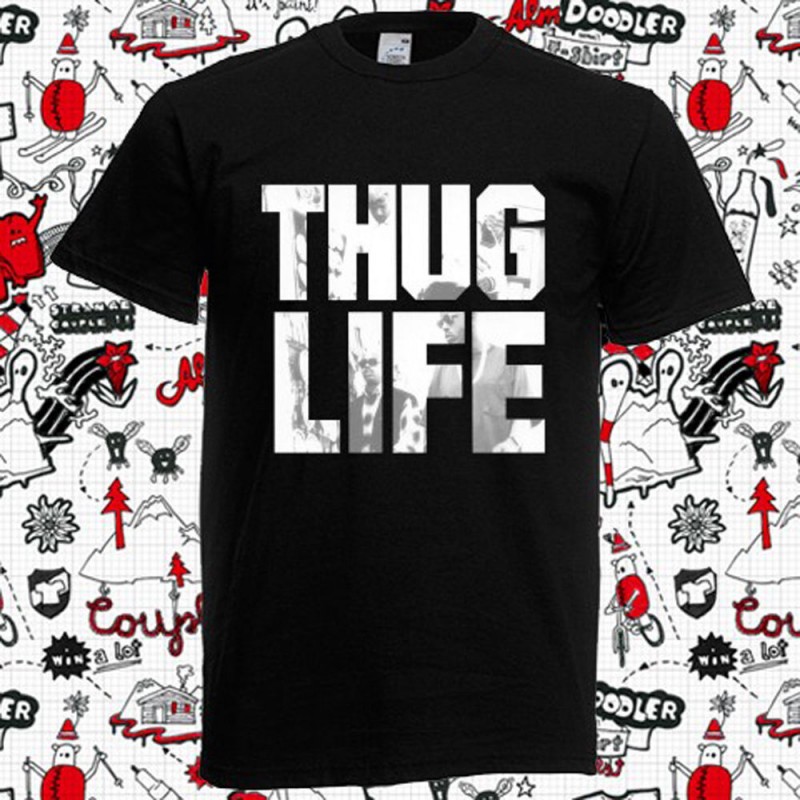Thug Life Shakur Outlawz Rap Hip Hop Men's Black T Shirt