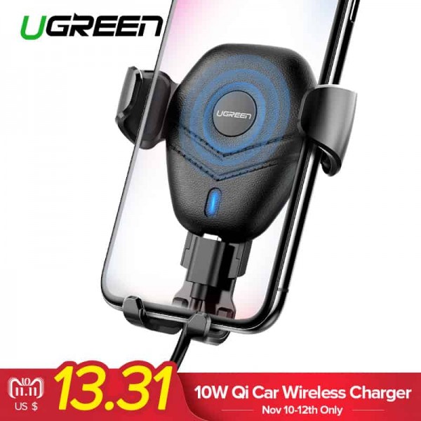 Ugreen Car Mount Qi Wireless Charger for iPhone XS X XR 8 Fast Wireless Charging for Samsung Galaxy S9 S8 Car Phone Holder