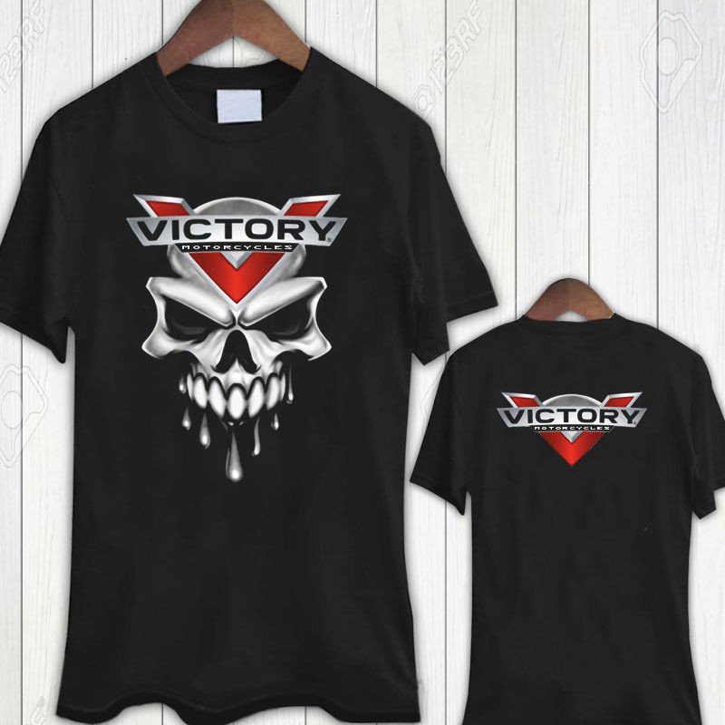Victory Motorcycle USA SKULL Logo Design Mens Black T Shirt