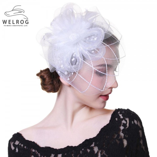 WELROG Fascinators Hat Women Flower Mesh Ribbons Feathers Fedoras Hat Headband or a Clip Cocktail Tea Party Headwewar for Girls