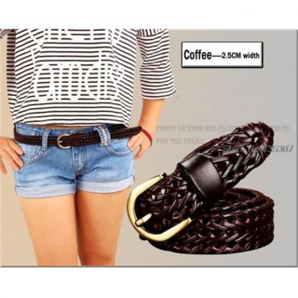 Genuine leather belt woman Braided belts for Women High quality second layer Cow skin belt female for jeans width 2.5 cm Coffee