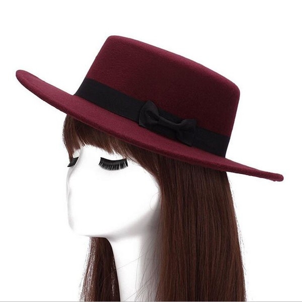 Autumn Winter Mens Hats Fedoras Vintage Women Girls Felt Fedoras Flat Top Jazz Hat Church Hats Bucket Hat Chapeau