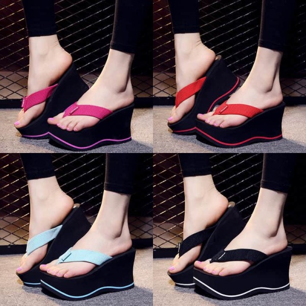 New Women's Platform Flip Flops Wedges Sandals High Heels Skidproof Beach Shoes