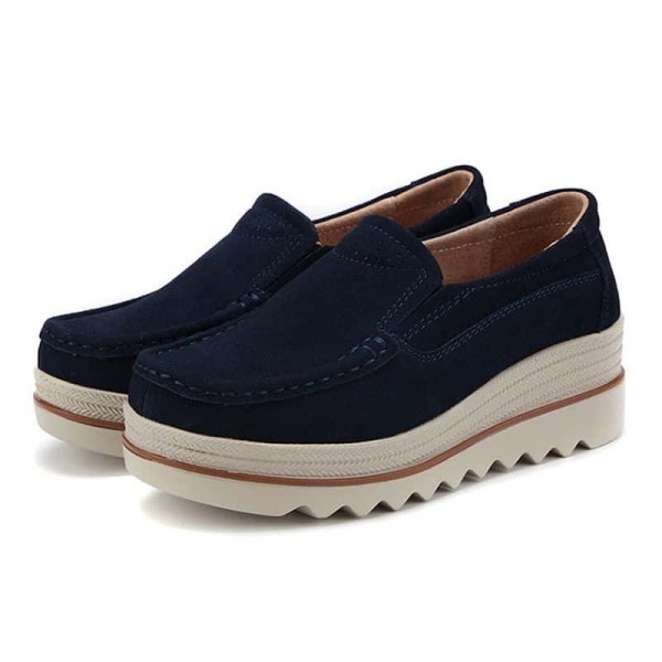 Womens Breathable Suede Round Toe Slip On Platform Shoes Wedge Casual Creepers