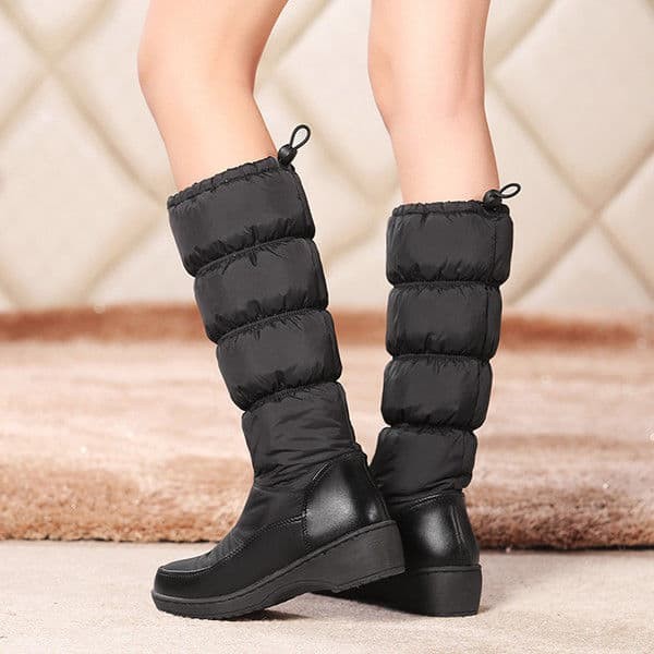 Waterproof Women Wedges Keep Warm Down Snow Boots Thicken Fur Mid Calf Shoes