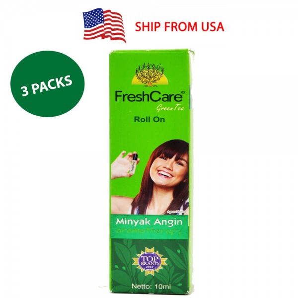 Fresh Care Green Tea – Inhaler and Medicated Oil Aromatherapy (Pack of 3 Roll-on Bottles x 10 ml)